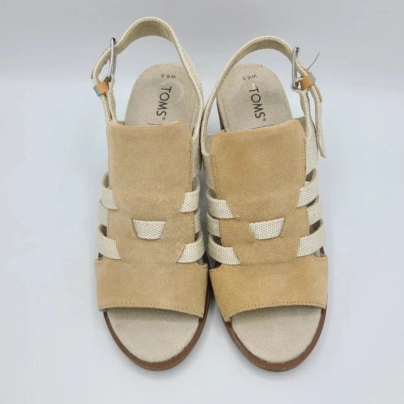 Toms Majorca NWOT Woven Suede Canvas Heels Sandals Honey Suede Yarn Dye 6.5 - Picture 4 of 14